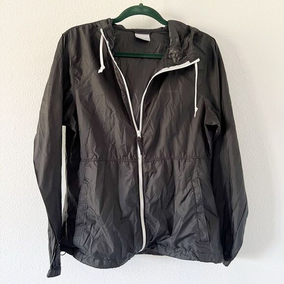 Columbia Jacket Womens Medium Black Full Zip Hooded Wind Breaker Lightweight - Picture 1 of 9